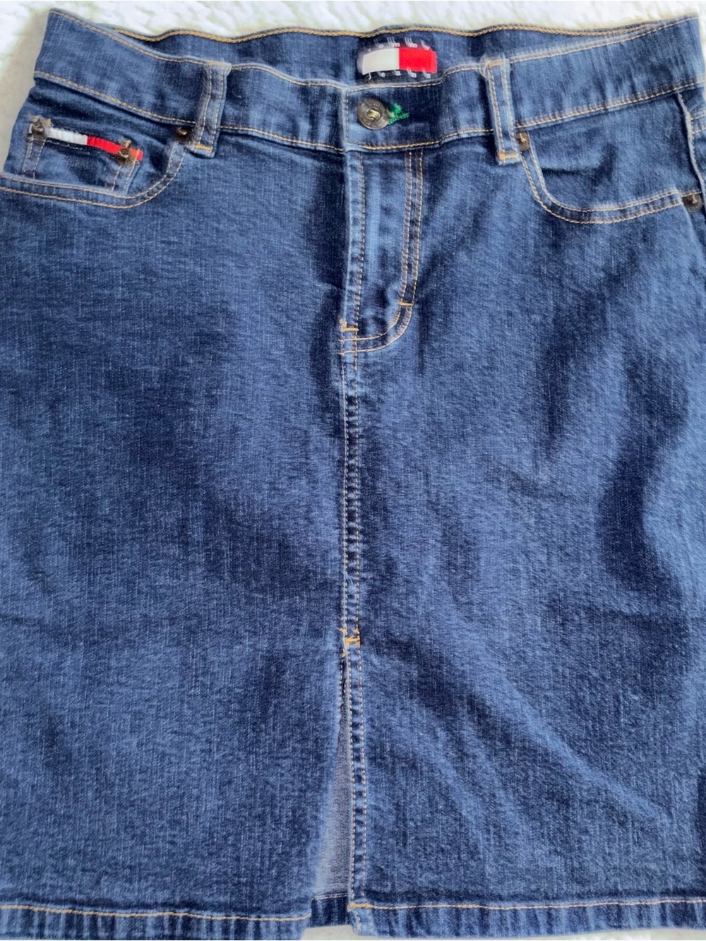 vintage Tommy Hilfiger denim mini skirt in a medium-dark wash